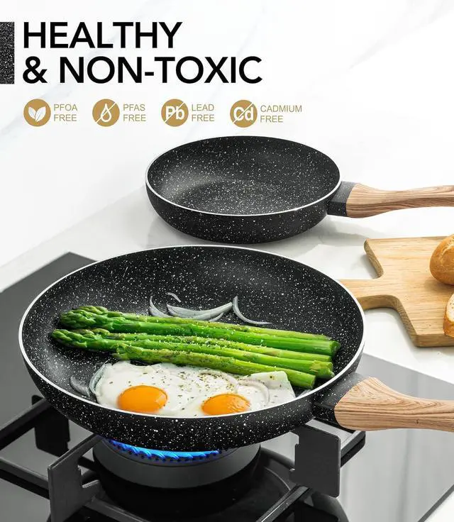 Alt view image 3 of 7 - MICHELANGELO Non Stick Frying Pans - 8"+9.5"+11" Nonstick Frying Pan Set with Non-Toxic Stone Coating, Frying Pans Nonstick with Anti-Scald Handle, Induction Compatible