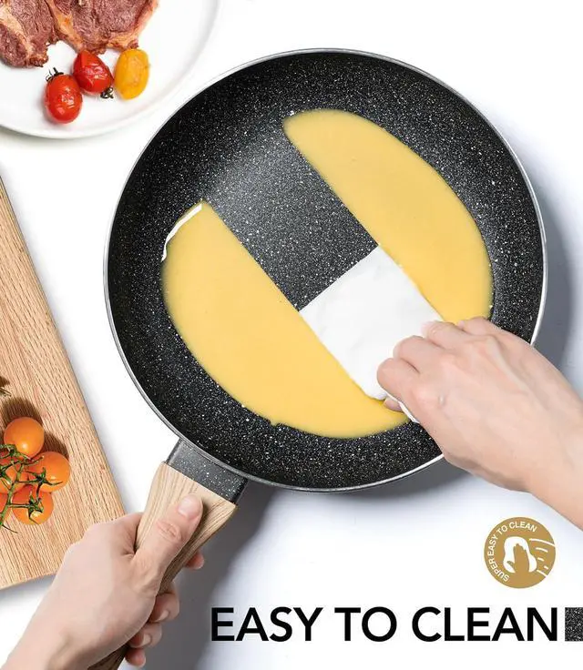 Alt view image 4 of 7 - MICHELANGELO Non Stick Frying Pans - 8"+9.5"+11" Nonstick Frying Pan Set with Non-Toxic Stone Coating, Frying Pans Nonstick with Anti-Scald Handle, Induction Compatible
