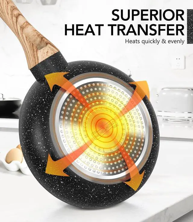 Alt view image 6 of 7 - MICHELANGELO Non Stick Frying Pans - 8"+9.5"+11" Nonstick Frying Pan Set with Non-Toxic Stone Coating, Frying Pans Nonstick with Anti-Scald Handle, Induction Compatible