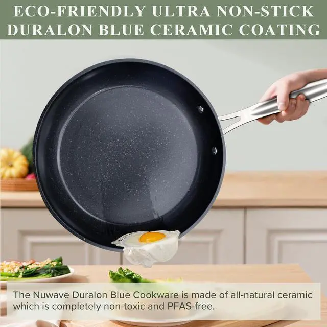 Alt view image 5 of 7 - Nuwave Healthy Duralon Blue Ceramic Nonstick Cookware Set, Diamond Infused Scratch-Resistant, PFAS Free, Dishwasher & Oven Safe, Induction Ready & Evenly Heats, Tempered Glass Lids & Stay-Cool Handles