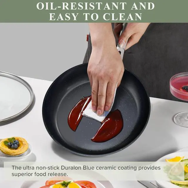 Alt view image 6 of 7 - Nuwave Healthy Duralon Blue Ceramic Nonstick Cookware Set, Diamond Infused Scratch-Resistant, PFAS Free, Dishwasher & Oven Safe, Induction Ready & Evenly Heats, Tempered Glass Lids & Stay-Cool Handles