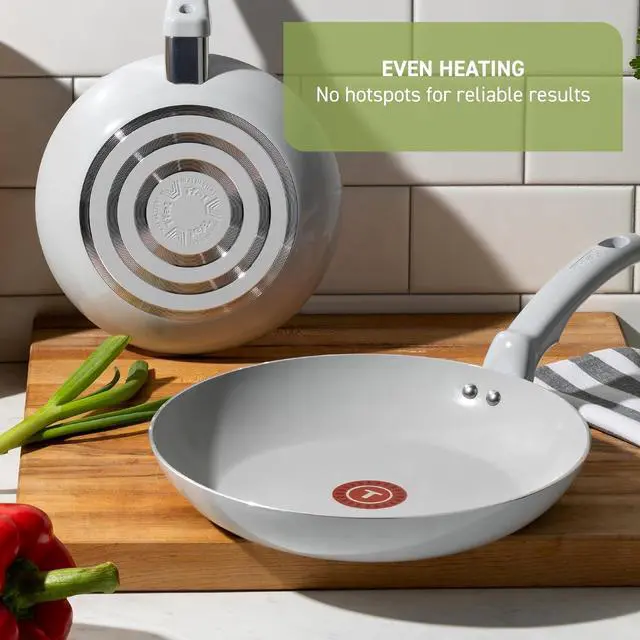 Alt view image 6 of 7 - T-Fal Refresh Ceramic Nonstick Cookware Set, 12-Piece Ceramic Pots and Pans Set, Includes Stockpot, Griddle, Frying Pans, Utensils, Moon Grey