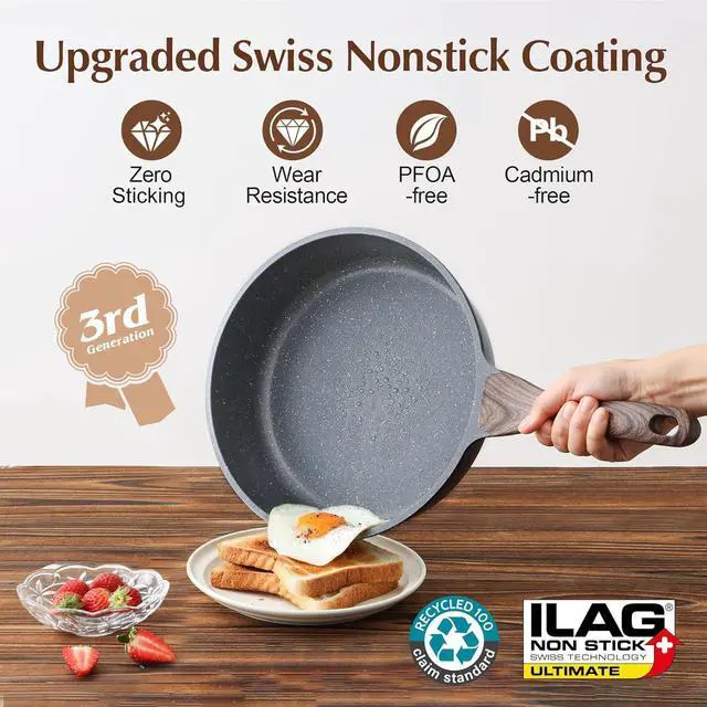 Alt view image 3 of 7 - SENSARTE Nonstick Cookware Set 23-Piece, Non Stick Pots and Pans Set with Swiss Granite Coating, Healthy Kitchen Cooking Set, Stay-Cool Handles