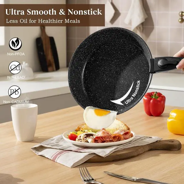 Alt view image 3 of 7 - 20 Pcs Pots and Pans Set Non Stick, Ceramic Cookware Set Detachable Handle, RV Kitchen Cooking Set Removeable Handles, Oven Safe, Induction Ready, Stackable Non-stick, Black