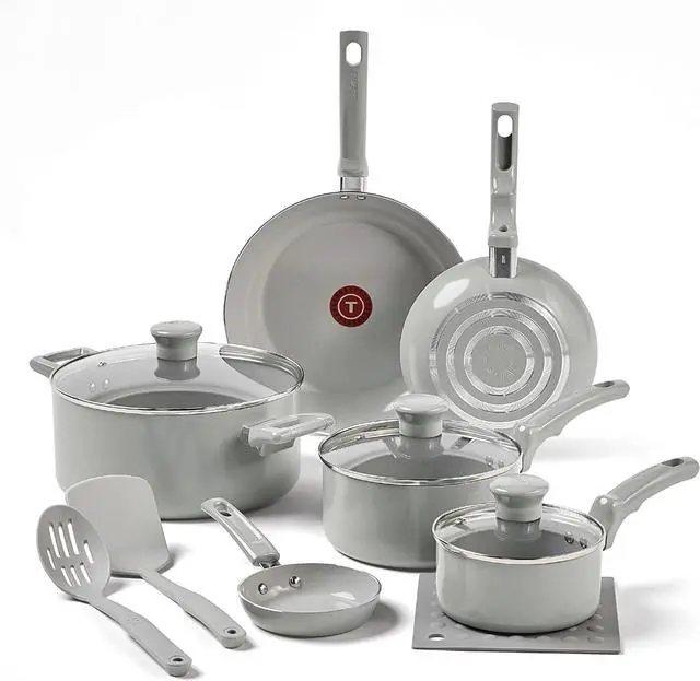 Main image of T-Fal Refresh Ceramic Nonstick Cookware Set, 12-Piece Ceramic Pots and Pans Set, Includes Stockpot, Griddle, Frying Pans, Utensils, Moon Grey