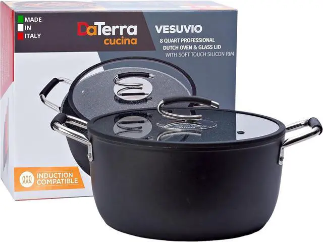 Main image of DaTerra Cucina - 8 Qt Nonstick Ceramic Dutch Oven with Lid  Large Stock Pot, Oven & Induction Safe, Heavy Duty, Lightweight, Lead & PFOA Free, Volcanic Black | Made in Italy