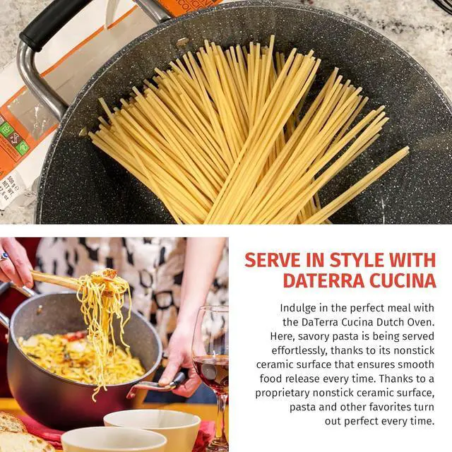 Alt view image 3 of 7 - DaTerra Cucina - 8 Qt Nonstick Ceramic Dutch Oven with Lid  Large Stock Pot, Oven & Induction Safe, Heavy Duty, Lightweight, Lead & PFOA Free, Volcanic Black | Made in Italy