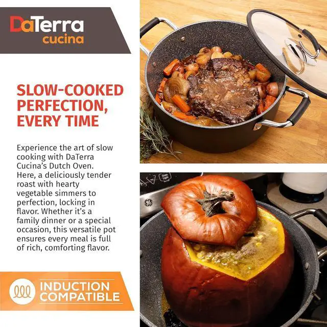 Alt view image 5 of 7 - DaTerra Cucina - 8 Qt Nonstick Ceramic Dutch Oven with Lid  Large Stock Pot, Oven & Induction Safe, Heavy Duty, Lightweight, Lead & PFOA Free, Volcanic Black | Made in Italy