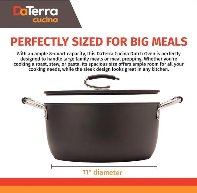 Alt view image 6 of 7 - DaTerra Cucina - 8 Qt Nonstick Ceramic Dutch Oven with Lid  Large Stock Pot, Oven & Induction Safe, Heavy Duty, Lightweight, Lead & PFOA Free, Volcanic Black | Made in Italy