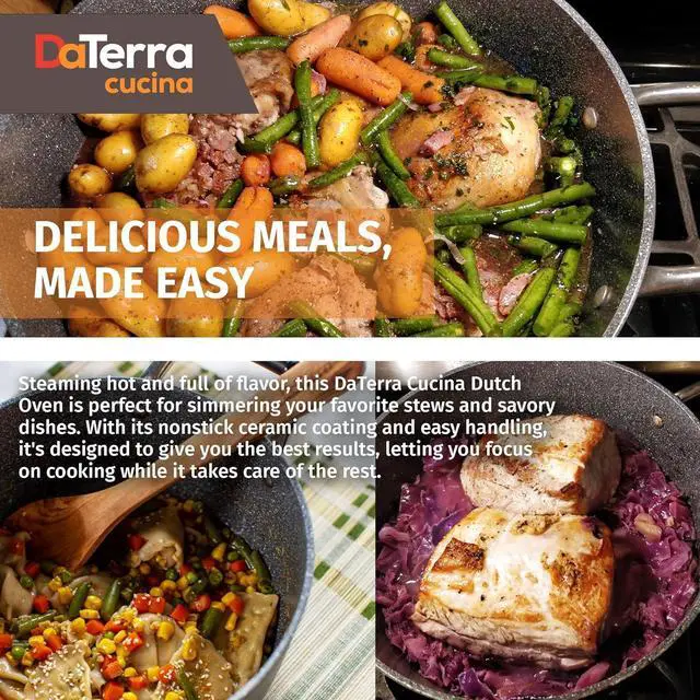 Alt view image 7 of 7 - DaTerra Cucina - 8 Qt Nonstick Ceramic Dutch Oven with Lid  Large Stock Pot, Oven & Induction Safe, Heavy Duty, Lightweight, Lead & PFOA Free, Volcanic Black | Made in Italy