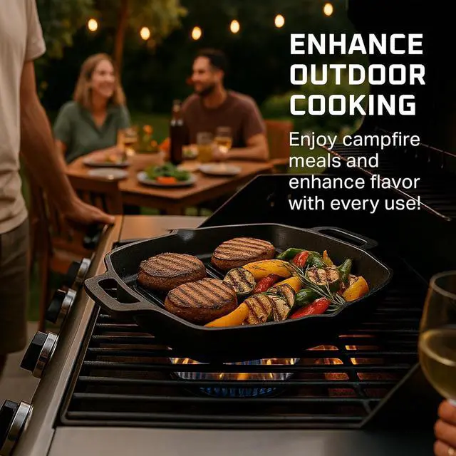 Alt view image 5 of 6 - Bruntmor 13 Inch Cast Iron Pan Griddle - Pre-Seasoned Cast Iron Grill Pan for Stove Top and Outdoor Cooking - No Stick Grilling Pan with Ridges for Meats, Steaks and Vegetables - Induction Compatible