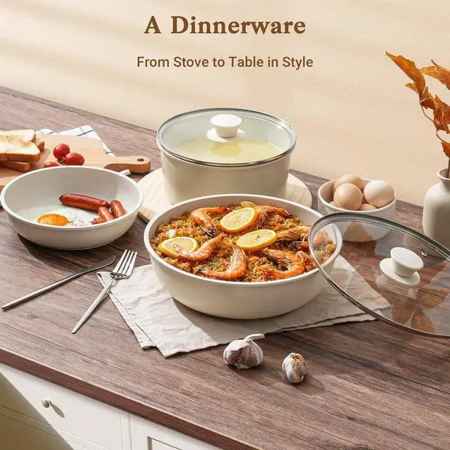 Alt view image 7 of 7 - 15Pcs Pots and Pans Set Non Stick, Cookware Sets with Detachable Handle, Nonstick RV Kitchen Cooking Tools Removable Handles, Oven Safe, Induction Fast, Stackable Induction Cookware, White