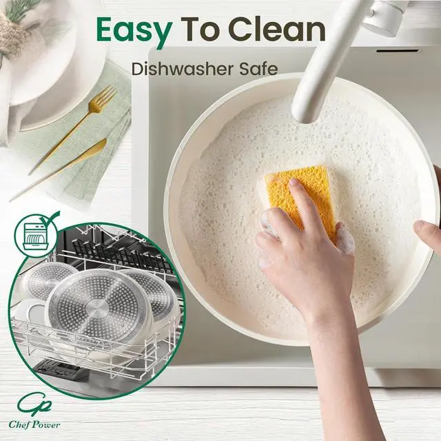 Alt view image 5 of 7 - Chef Power Ceramic Cookware Set Non Toxic with Detachable Handles, Healthy Nonstick Pans and Pots Set 19 Pcs, Induction Dishwasher Oven Safe Kitchen Set, PFAS PFOA & PTFE Free, Cream White