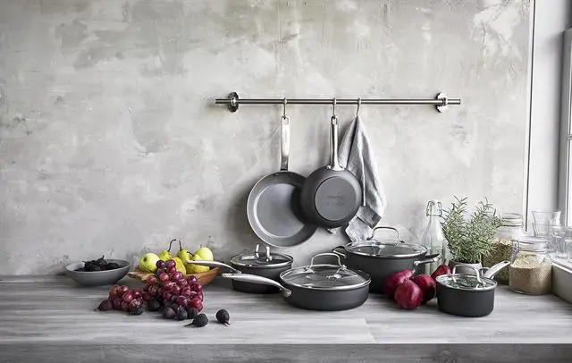 Alt view image 4 of 5 - GreenPan Chatham Hard Anodized Healthy Ceramic Nonstick 10 Piece Cookware Pots and Pans Set, Frying Pan Skillets, Saucepans, Saute Pan, Stockpot, Lids, PFAS-Free, Dishwasher & Oven Safe, Gray