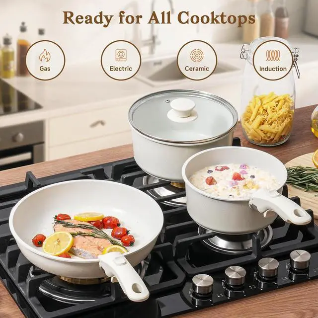 Alt view image 4 of 7 - 15Pcs Pots and Pans Set Non Stick, Cookware Sets with Detachable Handle, Nonstick RV Kitchen Cooking Tools Removable Handles, Oven Safe, Induction Fast, Stackable Induction Cookware, White