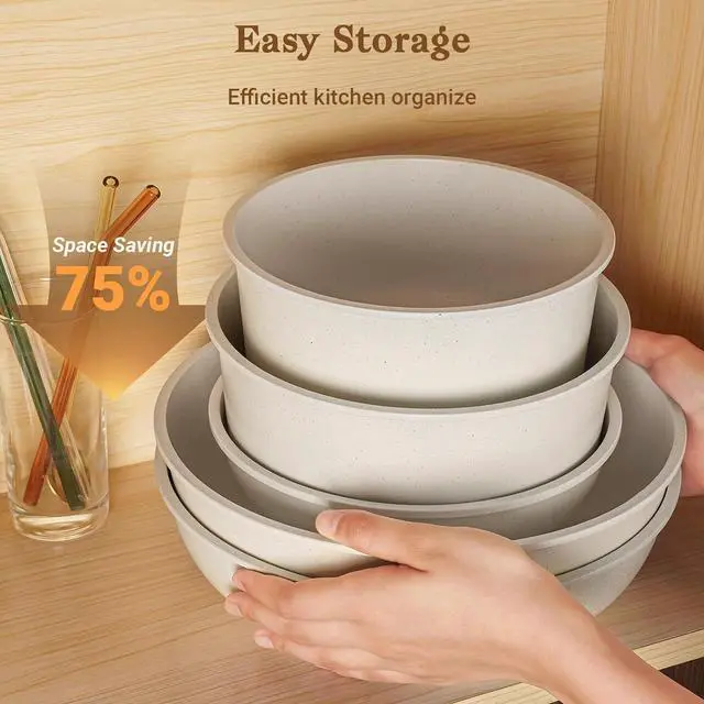 Alt view image 5 of 7 - 15Pcs Pots and Pans Set Non Stick, Cookware Sets with Detachable Handle, Nonstick RV Kitchen Cooking Tools Removable Handles, Oven Safe, Induction Fast, Stackable Induction Cookware, White