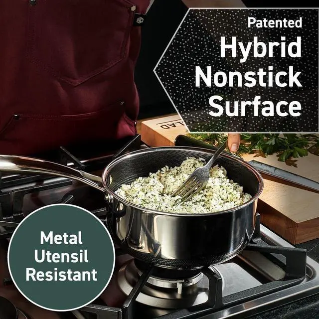 Alt view image 5 of 7 - HexClad Hybrid Nonstick 6-Piece Pot Set with 2 Silicone Trivets, 2, 3, and 8-Quart Pots with Tempered Glass Lids, Stay-Cool Handles, Dishwasher-Friendly, Induction Ready, Compatible with All Cooktops