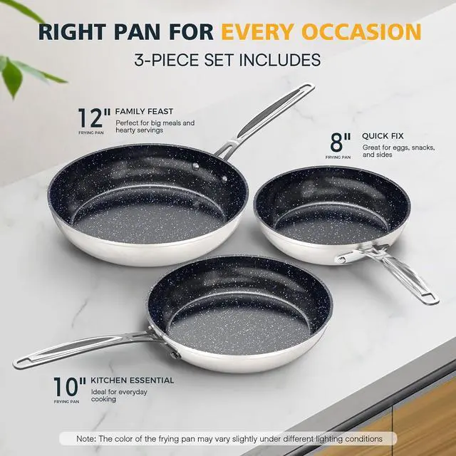 Alt view image 3 of 7 - Nuwave 3-Piece 8, 10, 12 Forged Lightweight Frying Pan Set, G10 Healthy Duralon Blue Ceramic Ultra Non-Stick, Ergonomic Stay-Cool Handles, Induction-Ready & Works on All Cooktops