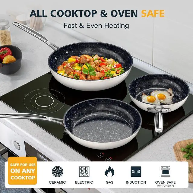 Alt view image 5 of 7 - Nuwave 3-Piece 8, 10, 12 Forged Lightweight Frying Pan Set, G10 Healthy Duralon Blue Ceramic Ultra Non-Stick, Ergonomic Stay-Cool Handles, Induction-Ready & Works on All Cooktops