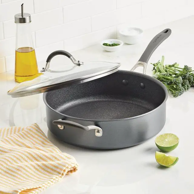 Alt view image 2 of 7 - Circulon A1 Series with ScratchDefense Technology Nonstick Induction Sauté Pan with Helper Handle and Lid, 5 Quart, Graphite