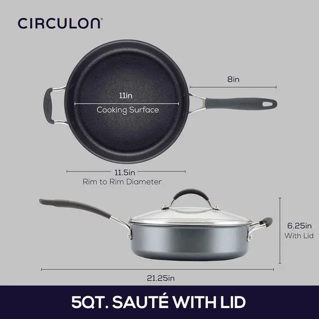 Alt view image 3 of 7 - Circulon A1 Series with ScratchDefense Technology Nonstick Induction Sauté Pan with Helper Handle and Lid, 5 Quart, Graphite