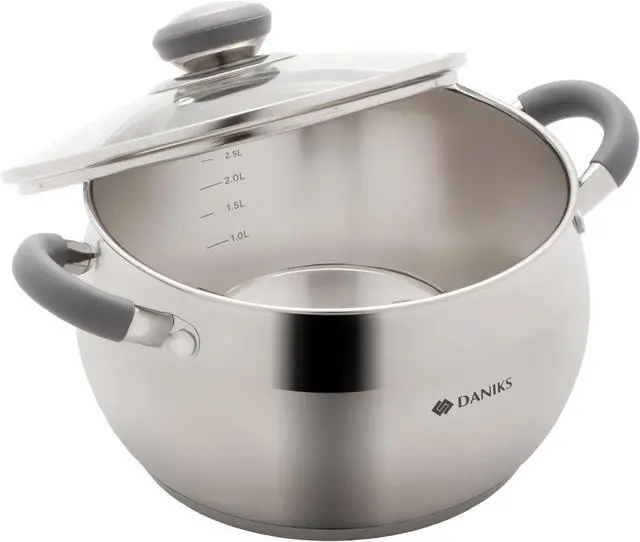 Main image of Daniks Modern Stainless Steel Stock Pot with Glass Lid  Induction 4 Quart, Dishwasher Safe, Heatproof Handles, For Soup, Pasta, Stew, Silver