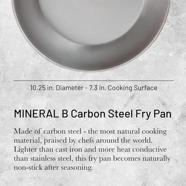 Alt view image 2 of 7 - De Buyer MINERAL B Carbon Steel Fry Pan - 10.25 Diameter, 7.3 Cooking Surface - Ideal for Searing, Sauteing & Reheating - PFAS, PFOA & PFOS Free - Made in France