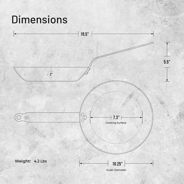 Alt view image 7 of 7 - De Buyer MINERAL B Carbon Steel Fry Pan - 10.25 Diameter, 7.3 Cooking Surface - Ideal for Searing, Sauteing & Reheating - PFAS, PFOA & PFOS Free - Made in France