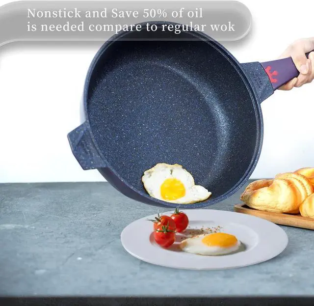 Alt view image 4 of 7 - TIBORANG 8 in 1 Multipurpose 11 Inch 5 Qt Frying Pans Nonstick with Lid,Steamed Grid,PFOA-Free,Dishwasher&Oven Safe,Works with All Stovetops (Purple)