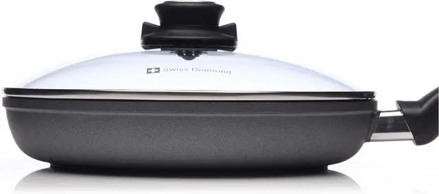 Alt view image 4 of 7 - Swiss Diamond Frying Pans Nonstick with Lid, Features Ergonomic Handle, Nonstick Diamond Coated Aluminum Skillets and Oven Safe Frying Pans with Lids, Cover Included, 9.5 Inch