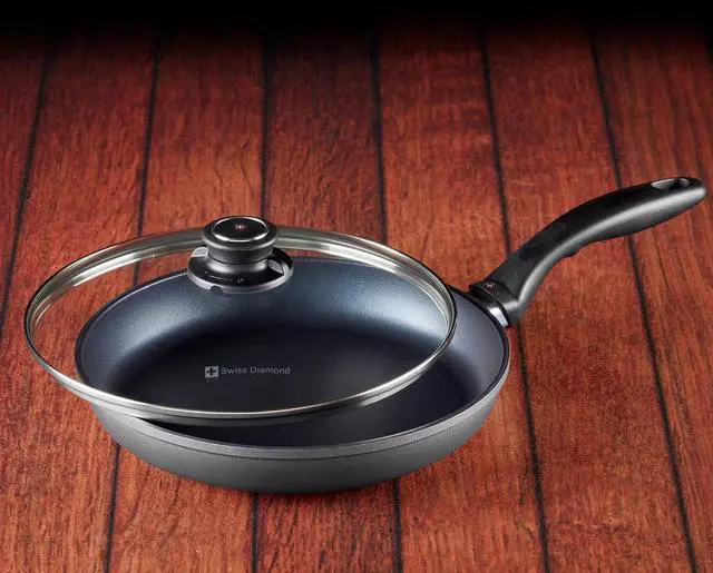 Alt view image 6 of 7 - Swiss Diamond Frying Pans Nonstick with Lid, Features Ergonomic Handle, Nonstick Diamond Coated Aluminum Skillets and Oven Safe Frying Pans with Lids, Cover Included, 9.5 Inch