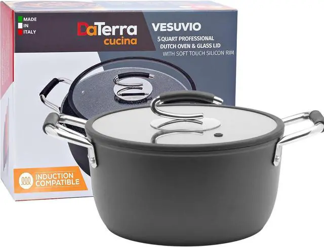 Main image of DaTerra Cucina - 5 Qt Nonstick Ceramic Dutch Oven Pot with Lid  Lightweight Nonstick Pot with Dual Handles, Perfect for Soup, Pasta, Sautéing, Searing, Induction & Stovetop Safe - Black