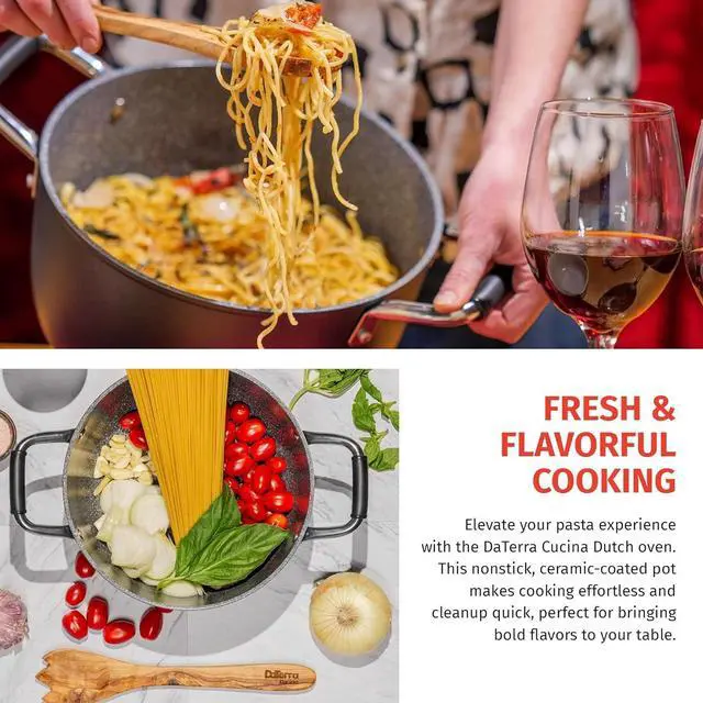 Alt view image 3 of 7 - DaTerra Cucina - 5 Qt Nonstick Ceramic Dutch Oven Pot with Lid  Lightweight Nonstick Pot with Dual Handles, Perfect for Soup, Pasta, Sautéing, Searing, Induction & Stovetop Safe - Black