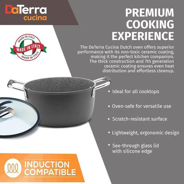 Alt view image 6 of 7 - DaTerra Cucina - 5 Qt Nonstick Ceramic Dutch Oven Pot with Lid  Lightweight Nonstick Pot with Dual Handles, Perfect for Soup, Pasta, Sautéing, Searing, Induction & Stovetop Safe - Black