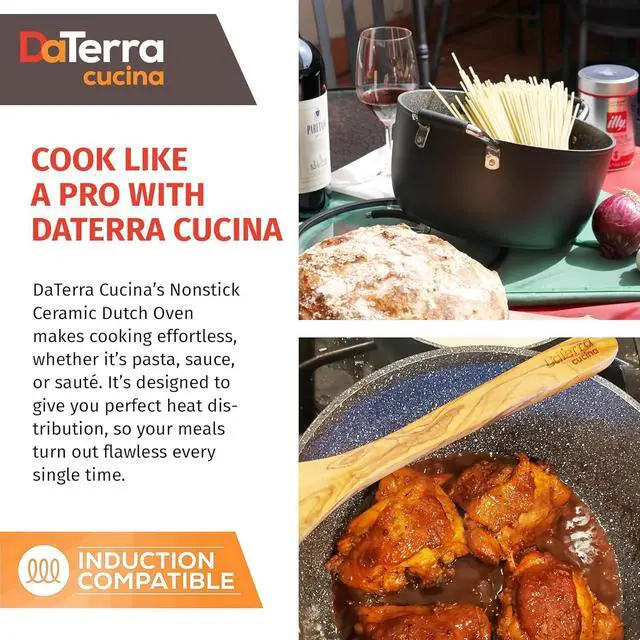 Alt view image 5 of 7 - DaTerra Cucina - 5 Qt Nonstick Ceramic Dutch Oven Pot with Lid  Lightweight Nonstick Pot with Dual Handles, Perfect for Soup, Pasta, Sautéing, Searing, Induction & Stovetop Safe - Black