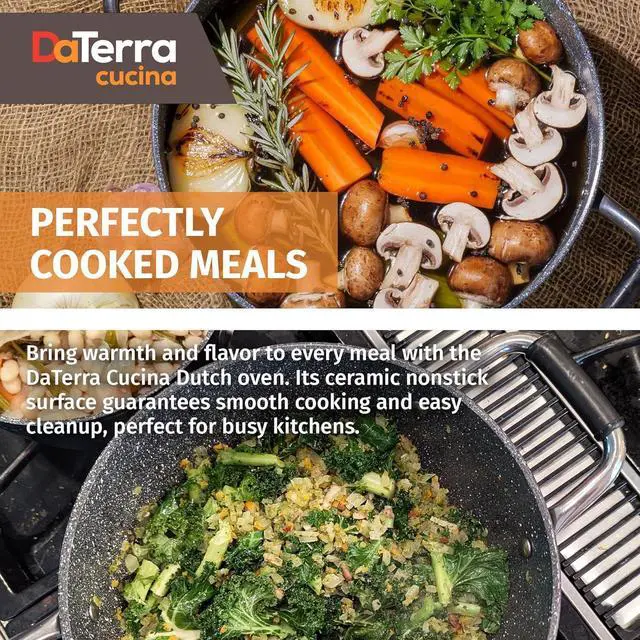 Alt view image 7 of 7 - DaTerra Cucina - 5 Qt Nonstick Ceramic Dutch Oven Pot with Lid  Lightweight Nonstick Pot with Dual Handles, Perfect for Soup, Pasta, Sautéing, Searing, Induction & Stovetop Safe - Black