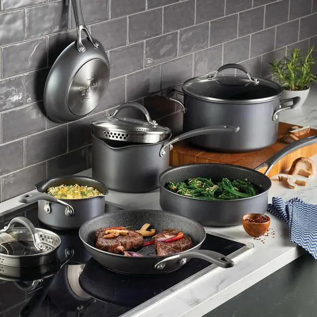 Alt view image 2 of 7 - Circulon A1 Series with ScratchDefense Technology Nonstick Induction Cookware/Pots and Pans Set, 9 Piece, Graphite