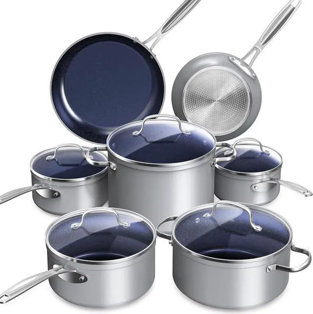 Main image of Nuwave Healthy Duralon Blue Ceramic Nonstick Cookware Set, Diamond Infused Scratch-Resistant, PFAS Free, Dishwasher & Oven Safe, Induction Ready & Evenly Heats, Tempered Glass Lids & Stay-Cool Handles