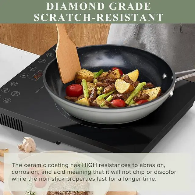 Alt view image 4 of 7 - Nuwave Healthy Duralon Blue Ceramic Nonstick Cookware Set, Diamond Infused Scratch-Resistant, PFAS Free, Dishwasher & Oven Safe, Induction Ready & Evenly Heats, Tempered Glass Lids & Stay-Cool Handles