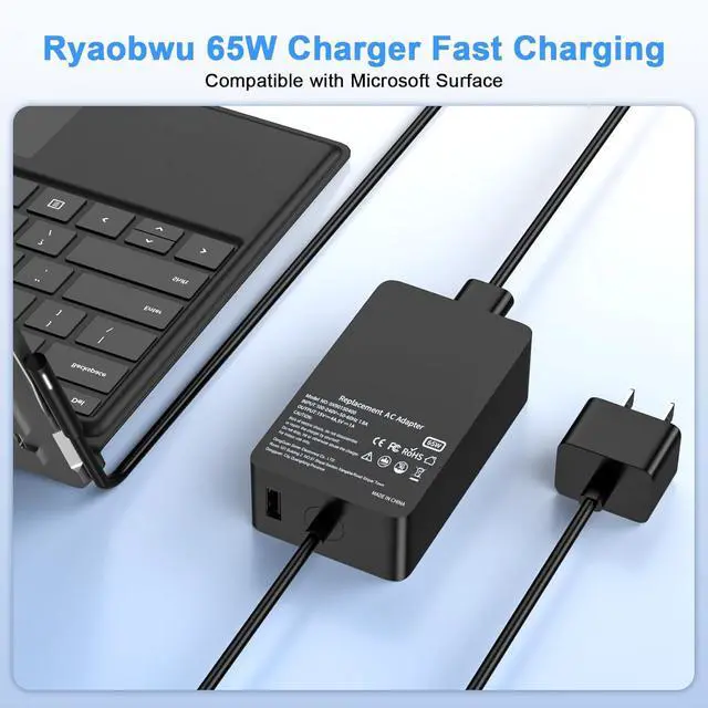 Alt view image 4 of 7 - 65W Laptop Charger Compatible with Microsoft Surface Pro 11 10 9 8 3 7 7+ 6 5 4 X,Compatible with Surface Windows Laptop 7 6 5 4 3 2 1,Book 3 2 1 65W 44W 36W Power Supply Cord