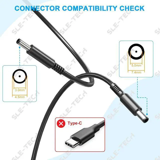 Alt view image 2 of 5 - SLE-TECH 65W Laptop Charger Compatible with Dell inspiron 13 14 15 17 3000 5000 7000 Series Round Connects Chargers7.4mm and 4.5mm