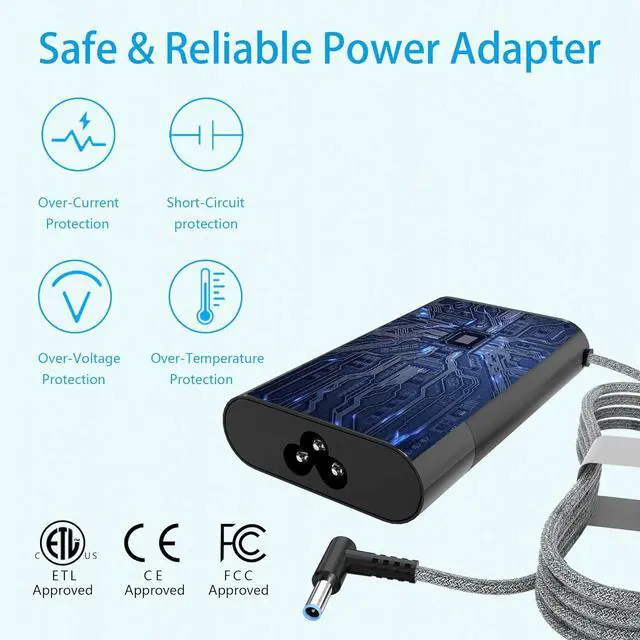 Alt view image 4 of 7 - Slim 65W Laptop charger for HP envy x360,spectre x360 13-4193nr 15-ap001nx 15t-ap000,ProBook X360 11 450 650 640 G1 G2 G3 G4 G5 G6 G7,EliteBook Pavilion Stream X360 Blue Tip Power Supply Cord