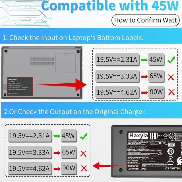 Alt view image 3 of 7 - 45W Charger 741727-001 L25296-011 213349-109 TPN-LA15 Compatible with HP Notebook Stream Pavilion Envy X360 TPN-CA14 r-41013153 L25296-001 L25296-002 L25296-003 Smart Blue tip Laptop Power Adapter