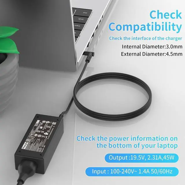 Alt view image 4 of 7 - 45W Charger 741727-001 L25296-011 213349-109 TPN-LA15 Compatible with HP Notebook Stream Pavilion Envy X360 TPN-CA14 r-41013153 L25296-001 L25296-002 L25296-003 Smart Blue tip Laptop Power Adapter