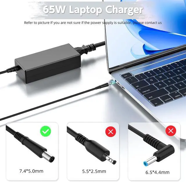 Alt view image 2 of 7 - ROLADA 65W Laptop Charger Compatible with HP 2000 2000-2B19WM, 2000-2D19WM, 2000-2C29WM, 2000-2D49WM; Power Adapter Replacement for Pavilion DV7 DV6 G6 G7 DV5 DV4 DM4 G62 G72 Power Supply Cord