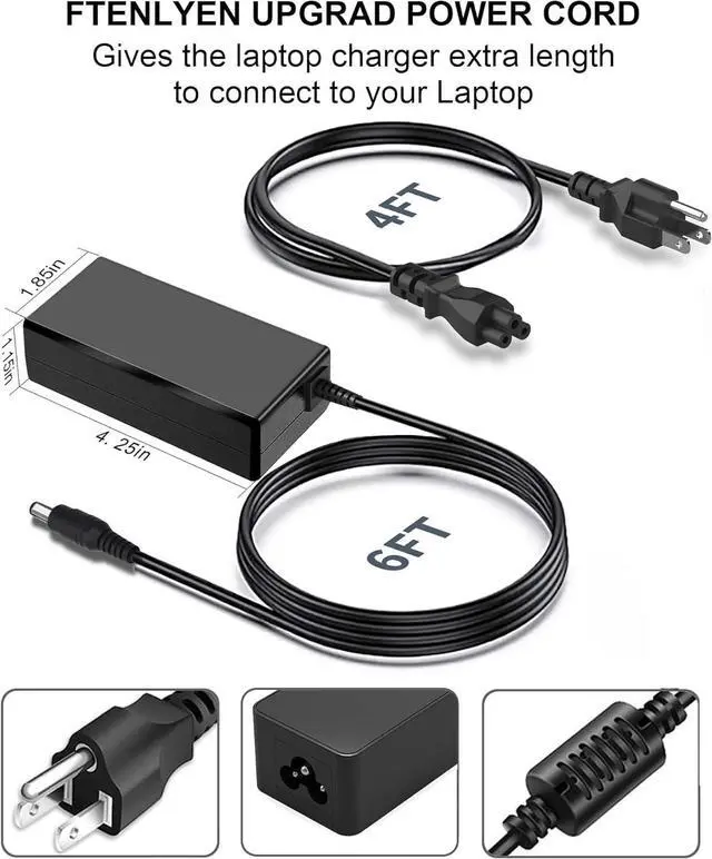 Alt view image 5 of 6 - 65W AC Adapter Charger Compatible with Toshiba Satellite C55 C55D C655 C855 C855D L745 L655 L755 L55 P755 Z30 Z930 Z830 S55 S55T A665 C55-A C55T C75D E45T PA3714U-1ACA Power Supply Cord