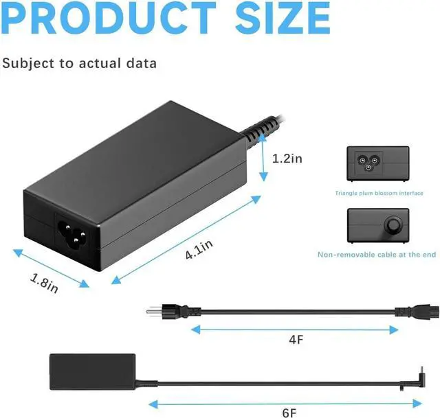 Alt view image 7 of 7 - 65W AC Power Charger, Compatible with HP Probook and Pavilion Laptops, Fast Charging, 19.5V 3.33A, 4.5*3.0mm Blue Connector, Charging Adapter Cord