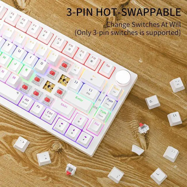 Alt view image 3 of 7 - Newmen GM326 75% Percent Mechanical Keyboard,Wired Mini Backlit Hot Swappable Gaming Mechanical Keyboard with Knob,82 Keys Anti-Ghosting Compact White Gaming Keyboards for PC Win Mac,Red Switch