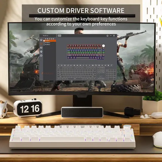 Alt view image 7 of 7 - Newmen GM326 75% Percent Mechanical Keyboard,Wired Mini Backlit Hot Swappable Gaming Mechanical Keyboard with Knob,82 Keys Anti-Ghosting Compact White Gaming Keyboards for PC Win Mac,Red Switch