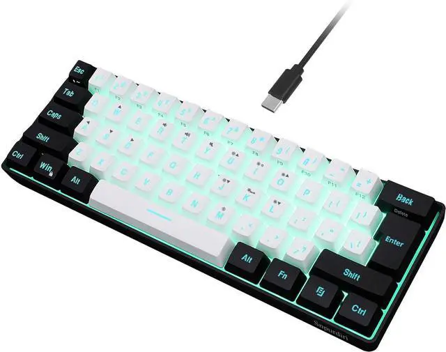 Main image of Snpurdiri 60% Wired Gaming Keyboard, 61 Keys RGB Backlit Ultra-Compact Small Gaming Keyboard, for PC/Mac Gamer, Typist, Travel, Easy to Carry on Business Trip(Black-White)